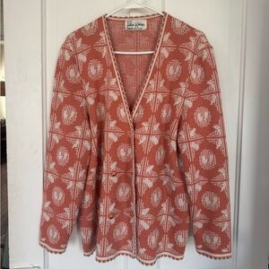 Tasha Polizzi Coral and Cream Geometric Knit Cardigan